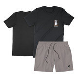 Conjunto Masculino Anywhere Preto Básico Praia E Short Cinza