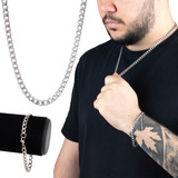 Conjunto Masculino Grumet Cordão E Pulseira Banhada Prata