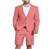 Conjunto Masculino MYS De 2 Peças- Blazer De Um Botão E Calça Curta Com Gravata- Rosa- M
