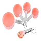 Conjunto Medidores De Cozinha 8 Colheres Xicaras Copo Medidor Dosador Gourmet Inox Rosa 