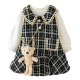 Conjunto Menina Infantil Vestido Blusa E Urso Três Peças