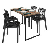 Conjunto Mesa 120x60 Industrial 4 Cadeiras Gruvyer Vintage