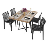 Conjunto Mesa 120x90 Aquiles 4 Cadeiras Gruvyer Design Industrial Com Tampo De Madeira E Estrutura De Ferro Na Cor Laminado Com Preto Elegância E Conforto Vintage
