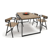 Conjunto Mesa 120x90cm Laminado Com Preto Com 4 Cadeiras Design Nórdico Para Cozinha Ou Sala De Jantar Industrial