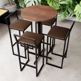 Conjunto Mesa Alta Bistrô Redonda Imbuia 4 Banquetas Confort Cor Marrom