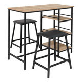 Conjunto Mesa Bancada Gourmet Ciplafe 2 Banquetas Stilo Tubo Preto Fosco Tampo Carvalho 1 02m Assento Preto