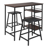 Conjunto Mesa Bancada Gourmet Jantar Ciplafe 2 Banqueta Stilo Tubo Preto Fosco Tampo Madeira Amendoa 1 02m Assento Preto