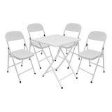 Conjunto Mesa C 4 Cadeiras Dobráveis Bar Restaurante Aço Cor Branco