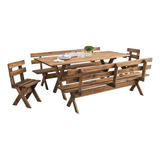 Conjunto Mesa Churrasco Rústica Bancos E Cadeiras Madeira