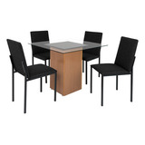 Conjunto Mesa Ciplafe Dubai Roma 4 Cadeiras Tampo Vidro 0 9m Desenho Do Tecido Das Cadeiras Linho Preto