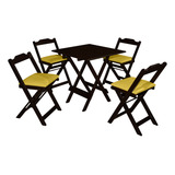Conjunto Mesa De Bistrô 70x70 Com 4 Cadeiras Jantar Para Sorveteria Dobrável Cor Amarelo