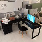 Conjunto Mesa De Canto Home Office C Gaveteiro Industrial