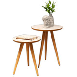 Conjunto Mesa De Centro Kit Mesa Lateral Madeira Pes Palito