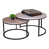 Conjunto Mesa De Centro Preto Com Mdf Marmorizado E Offwhite