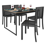 Conjunto Mesa De Jantar 120x90cm Com 4 Cadeiras Rattan Pretas Estilo Moderno E Design Nórdico Ideal Para Sala De Jantar Ou Cozinha Combinação Elegante E Funcional Para Ambientes Sofisticados