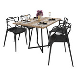 Conjunto Mesa De Jantar Industrial Aquiles 120x90 E 4 Cadeiras Allegra Design Vintage Com Tampo Em Madeira E Estrutura De Ferro Cor Madeirado Com Preto Charme E Conforto Para Seu Lar