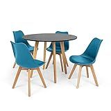 Conjunto Mesa De Jantar Laura 100cm Preta Com 4 Cadeiras Eames Wood Leda Turquesa
