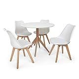Conjunto Mesa De Jantar Maitê 80cm Branca Com 4 Cadeiras Eames Wood Leda Branca