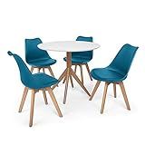 Conjunto Mesa De Jantar Maitê 80cm Branca Com 4 Cadeiras Eames Wood Leda Turquesa