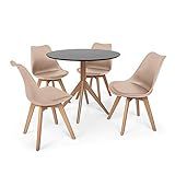 Conjunto Mesa De Jantar Maitê 80cm Preta Com 4 Cadeiras Eames Wood Leda Nude