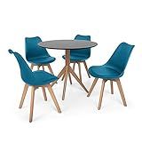 Conjunto Mesa De Jantar Maitê 80cm Preta Com 4 Cadeiras Eames Wood Leda Turquesa
