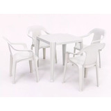 Conjunto Mesa E 4 Cadeiras De Plástico Poltronas Goyana