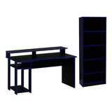 Conjunto Mesa E Armario Gamer Me4141 Me4153 Preto Azul