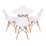 Conjunto Mesa Eames Redonda Cadeiras Eiffel 70cm Wood Made