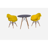 Conjunto Mesa Eiffel Preta 90cm 2 Cadeiras Daw Com Braços Cor Amarela