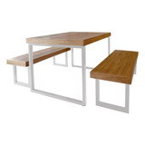 Conjunto Mesa Industrial Bernardo Ferragem Branca 2 Bancos