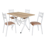 Conjunto Mesa Jantar Ciplafe Luna 4 Cadeiras Tampo Madeira Carvalho 1 20m Cor Capuccino