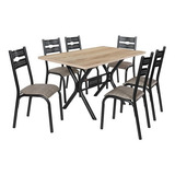 Conjunto Mesa Jantar Ciplafe Luna 6 Cadeiras Tampo Madeira Bp 1 36m Assento Junco Manteiga
