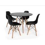 Conjunto Mesa Jantar Eiffel 80cm Preta 4 Cadeiras Charles
