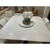 Conjunto Mesa Jantar Off White Tampo Giratório C 8 Cadeiras