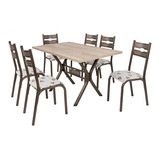 Conjunto Mesa Jogo Sala De Jantar Ciplafe Luna 6 Cadeiras Tampo Madeira Bp 1 36m Bege