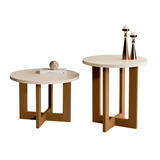 Conjunto Mesa Lateral E Centro Redonda Apoio Sala Sofá Kit