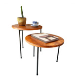 Conjunto Mesa Lateral Redonda De Canto Ferro E Madeira