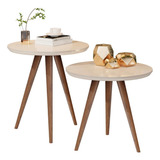 Conjunto Mesa Lateral Sofá Sala Pés Palito Branco