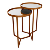 Conjunto Mesa Lateral Steel Glass Com Espelho Cores Cor Cobre