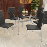 Conjunto Mesa Loire Tampo De Vidro E 6 Cadeiras Dd