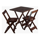 Conjunto Mesa Madeira Envernizad Dobrável 70x70 C 2 Cadeiras