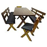 Conjunto Mesa Madeira Maciça Para Churrasco Imbuia Com 4 Bancos Estofados Preto