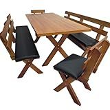 Conjunto Mesa Madeira Maciça Para Churrasco Mel 4 Bancos Estofados Preto