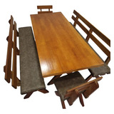 Conjunto Mesa Madeira Maciça Para Churrasco Mel Com Bancos
