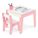 Conjunto Mesa Mesinha E Cadeira Infantil Madeira Rosa Junges