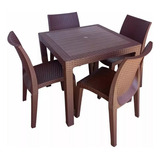 Conjunto Mesa Quadrada Rattan E 04 Cadeiras Area Churrasco