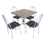 Conjunto Mesa Quadrada Tampo De Madeira Mdf 4 Ps Móveis Sala Copa Apartamento Cadeiras Pop Tubo De Aço Resistente Jantar Cozinha Cor Da Cadeira Floral Preto