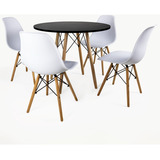 Conjunto Mesa Redonda 80cm 4 Cadeiras Eames Pés De Madeira