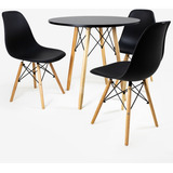 Conjunto Mesa Redonda 80cm Com 3 Cadeiras Eames Eiffel Wood