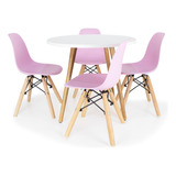 Conjunto Mesa Redonda Cadeiras 4 Infantil Eiffel Mdf Wood